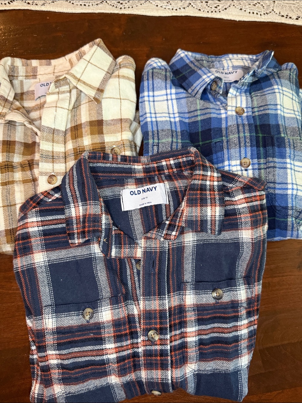 Old Navy Boys Plaid Button-Down Shirts in Navy, Blue & Cream (Set of 3)